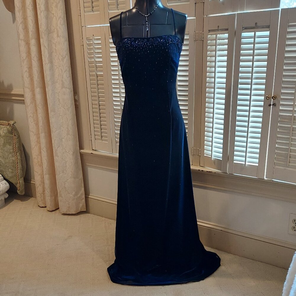 *NWOT* Cache Beaded Shimmery Black/Sapphire Blue Evening/Prom Gown Size S